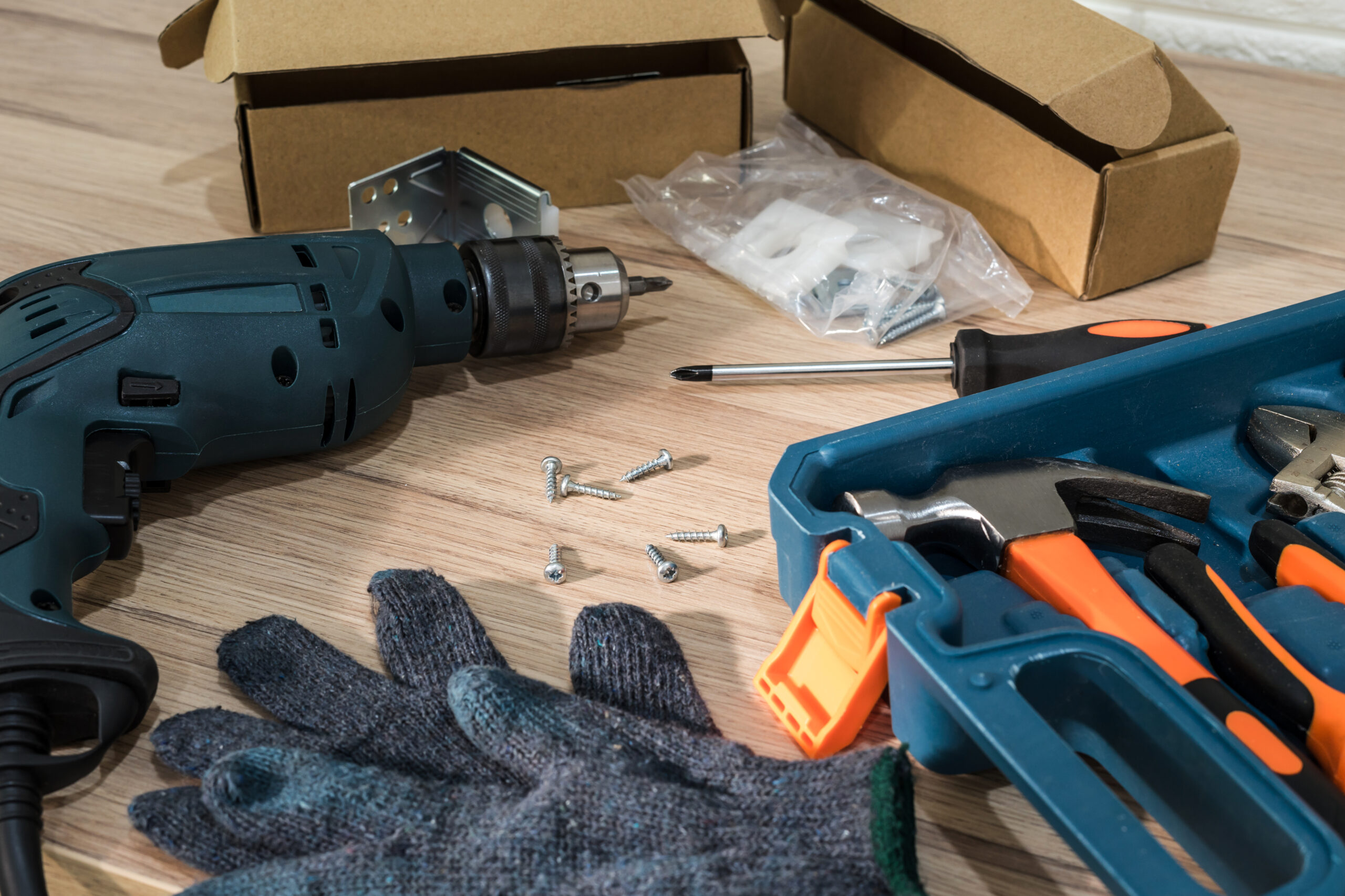 tool box with electric screwdriver and equipment